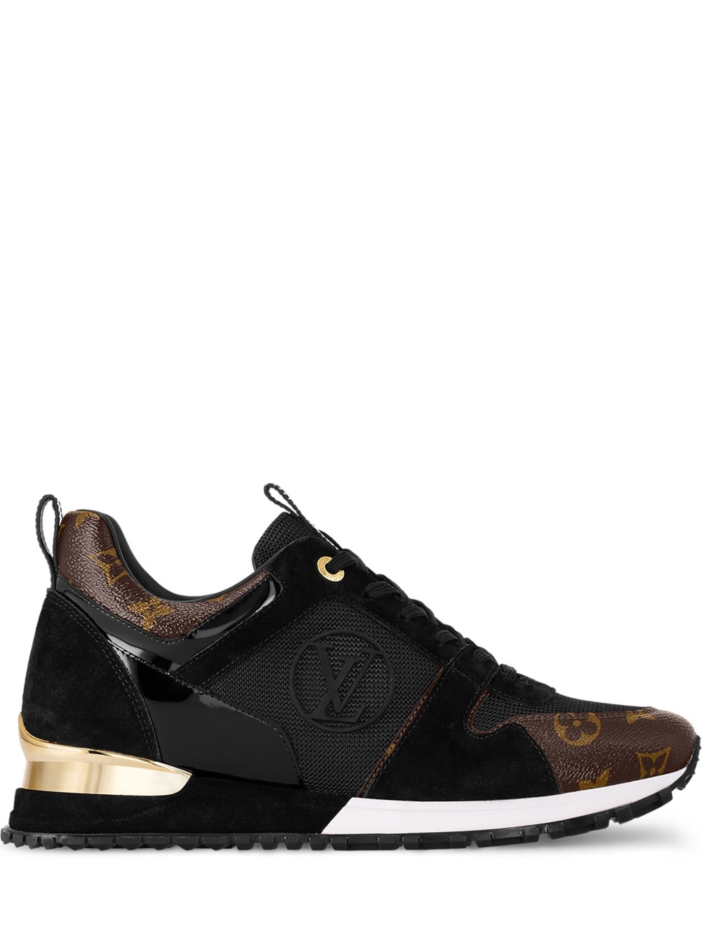 LOUIS VUITTON Run Away Black Suede Brown Monogram Runway Trainer Sneakers Shoes
